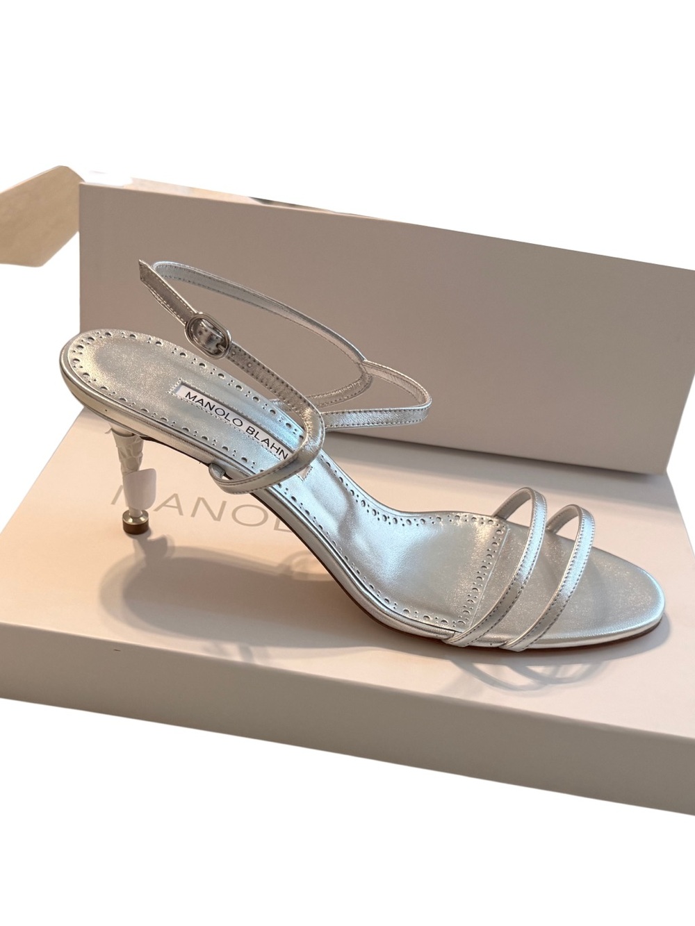 Manolo Blahnik Silver Metallic Strappy Stiletto Sandals - Picture 2 of 10
